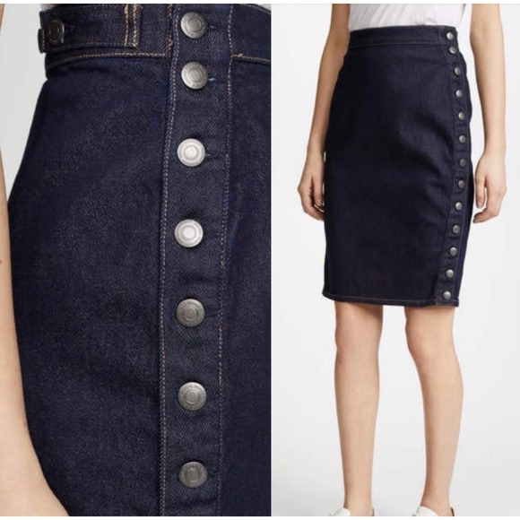 Susana Monaco Denim Pencil Skirt Size Side Button Dark Wash Pencil Sz 4 REVOLVE - Picture 2 of 9